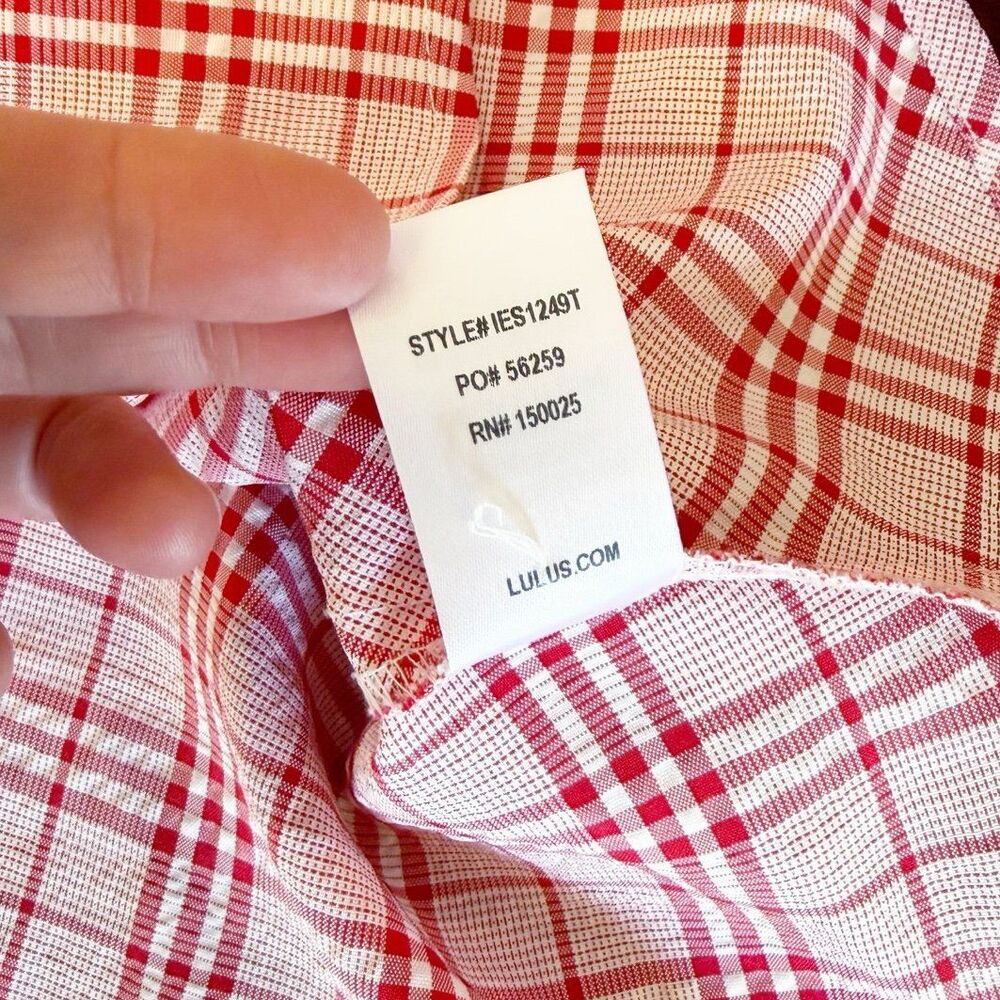 Lulus Red Plaid Peplum Top XS Cottagecore Puff Sleeve Milkmaid Coquette Blouse - Picture 9 of 11